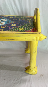 Handcrafted Rajasthani Hand-Painted Wooden Camel Face Yellow Color With Ceramic Tiles Fitted End Table Nighstand - Product Image 2