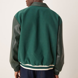 Veste de sport verte pour homme, manches en laine/viscose, broderie, col montant, logo sur le devant, vêtement décontracté pour l'automne - Product Image 3