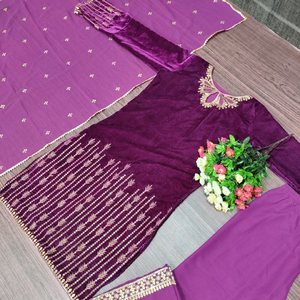 NUEVO DISEÑADOR FESTIVAL ESPECIAL TERCIOPELO TOP CON DUPATTA PARA MUJER - Product Image 1