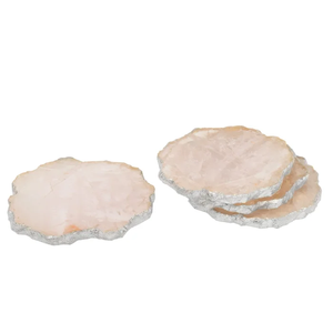 Posavasos de Cuarzo Rosa y Ágata de la Mejor Calidad, Borde Dorado, Hechos a Mano, Ecológicos, Diseño Cuadrado Moderno, Opciones de Color Personalizadas para el Hogar - Product Image 1