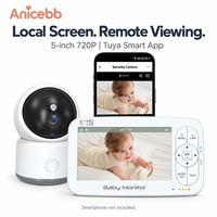 Monitor Bayi Video dengan Layar Orang Tua 5 Inci 720P, Tampilan Lokal, Akses Aplikasi Tuya, dan Perekaman TF 128GB untuk Perawatan Bayi