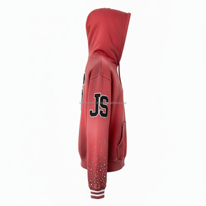 Sudadera con capucha de lana Premium para mujer, tela de mezcla de algodón, diseño de diamantes de imitación rojos, logotipo personalizado, bordado, estampado básico, sudaderas con capucha - Product Image 3