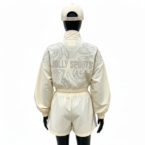 Conjunto Corto de Chaqueta Cortavientos para Mujer, Tejido de Poliéster y Nailon Suave con Logotipo Personalizado de Pedrería, Chaqueta Cortavientos Transpirable para Mujer - Product Image 2