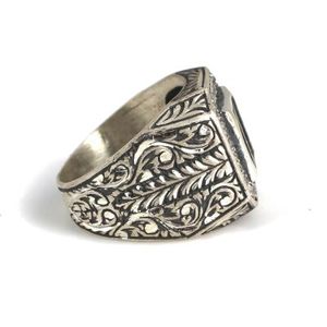 925 Sterling Silver Men's <b>Ring</b> with Princess Cut Zircon and Square Onyx Stones Bezel Set with <b>Turquoise</b> for Everyday Wear - Product Image 4