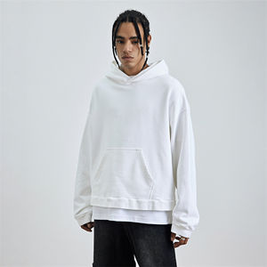 Crop Hoodie Pullover Sudadera bordada Unisex Heavyweight French Terry Drop Shoulder No String Sudadera con capucha - Product Image 2