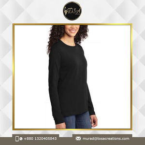 Camisetas de mujer de algodón 100% sostenibles de calidad superior Slim Fit hombro 160 GSM marca personalizada secado rápido manga completa al por mayor - Product Image 4