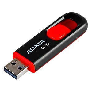 Unidad Flash USB 2.0 Adata C008 de 32 GB, Negra y Roja, Material Plástico y Metálico, Compatible con PC, Nueva en Stock con Caja de Regalo - Product Image 1