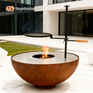 Brasero moderne en acier corten pour l'extérieur, barbecue avec grille de cuisson, certifié CE, métal rouillé toutes saisons, combustion de bois pour le jardin - Product Image 6