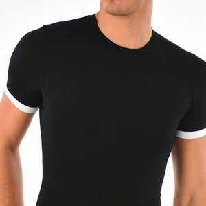 2025 manga corta 100% algodón camiseta lisa logotipo personalizado cuello redondo con costilla en contraste camiseta para hombre - Product Image 2