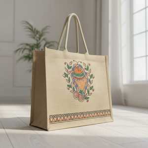 กระเป๋าช้อปปิ้งปอกระเจาแบบพับได้ ด้ามจับยาว ทำด้วยมือ พร้อมซิปด้านบน เป็นมิตรกับสิ่งแวดล้อม - Product Image 1