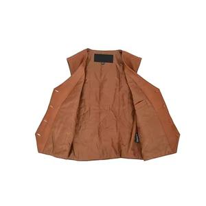 Gilet en cuir véritable pour femmes coupe-vent Streetwear moto Biker gilet avec Logo broderie décoration fermeture à glissière - Product Image 5