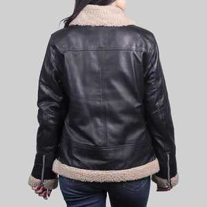 Veste en cuir d'agneau synthétique noir pour femme de qualité supérieure 2026, respirante, personnalisée, veste aviateur, col en fourrure - Product Image 5
