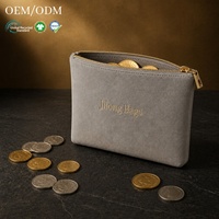 Pochette à monnaie en microfibre de qualité supérieure avec logo personnalisé, fermeture à glissière, sac à monnaie en daim de luxe pour ranger les pièces d'or et d'argent