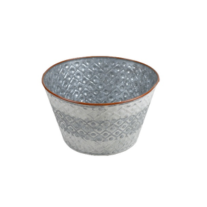 Venta caliente 2025 diseño galvanizado maceta vientre cubo sin mango con diseño en relieve fabricación en exportador indio - Product Image 1