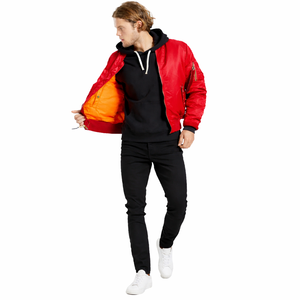 Blouson bomber ajusté en tricot de qualité supérieure, personnalisé, avec manches en cuir et fermeture éclair - Product Image 1
