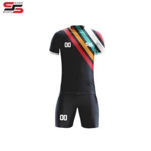 ชุดเสื้อและกางเกงฟุตบอลสั่งทำขายส่งสำหรับผู้ชาย พิมพ์ลายด้วยความร้อน โพลีเอสเตอร์ 100% กันน้ำ น้ำหนักเบา ระบายอากาศได้ดี - Product Image 1