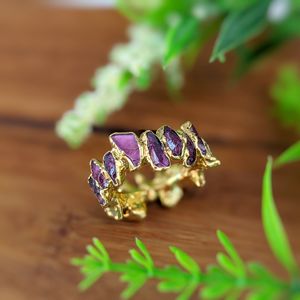 Raw Rhodolite Garnet Electroplated Rings Original Garnet Rough Gold Plated Rings Gemstone Electroplated Jewelry Minimalist Ring - Product Image 3
