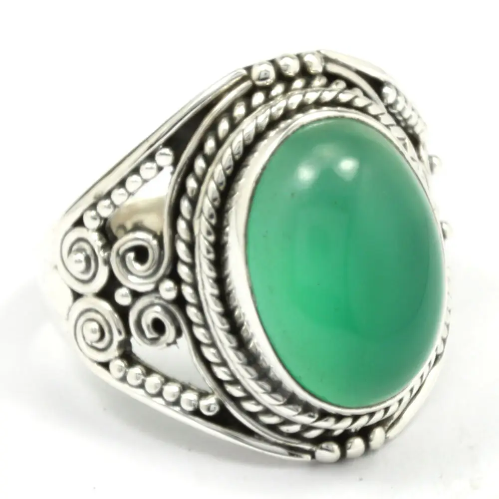Bague en onyx vert faite à la main en argent sterling 925 bague de bijoux fins pour femmes bijoux de créateur
