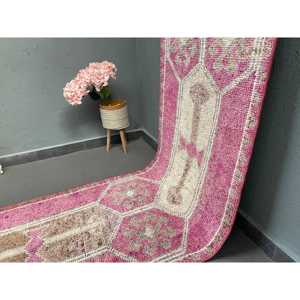 Vintage 2.8x10.4 ft <b>Rug</b>, <b>Runner</b> Turkish <b>Rug</b>, Pink Brown Southwestern <b>Rug</b> - Product Image 2