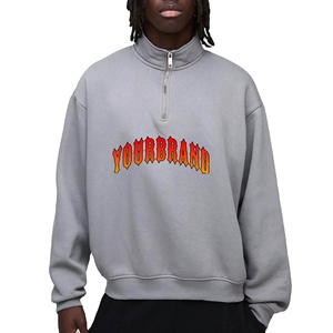 Sweat-shirt personnalisé pour homme à col montant zippé, coupe oversize en polaire, style streetwear, avec logo imprimé en relief - Product Image 1