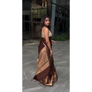 Saris de seda Jacquard pesado de alta calidad, tejido Jacquard grande dorado, estilo Bollywood para fiesta, ropa India paquistaní - Product Image 1