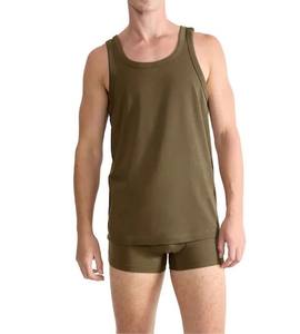 Camiseta sin mangas de algodón esencial para hombre, camiseta sin mangas para fitness informal y ropa deportiva, cuello cuadrado, logotipo personalizado de Color sólido - Product Image 1