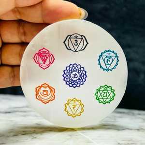Wholesale Handcrafted <b>Selenite</b> Chakra Healing Polished Coaster Engraved Mandala Design Love For Meditation And Energy Balancing - Product Image 5