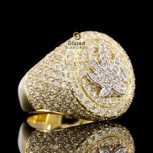 แหวนฮิปฮอปออกสุดเจ๋งสำหรับผู้ชายทรงกลมตัดเพชรโมอิสสี VVS ใสสีทอง10K สีเหลืองสำหรับใช้ได้ทั้งชายและหญิง - Product Image 2