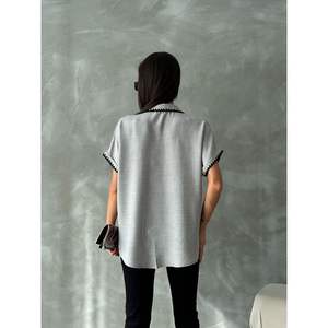 Chemises en lin gris à points de chanoine pour femmes Topshow – Vente en gros de chemisiers et de chemises - Product Image 1