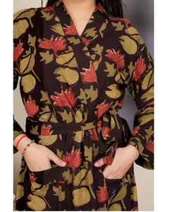 Vestido de algodón estampado al por mayor para mujer de manga larga elegante patrón floral cómodo para uso casual o étnico diario - Product Image 4