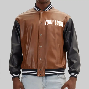 Chaqueta Varsity de Cuero con Forro para Hombre, Estilo Urbano, Cuello Alto, Logotipo Personalizado Serigrafiado, Diseño Frontal Impermeable - Product Image 1