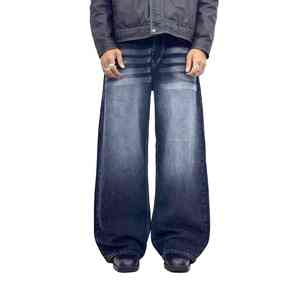 Pantalones Vaqueros Desgastados Oscuros de Moda Urbana, Estilo Vintage Desteñido al Sol, Ropa Urbana Hip Hop, Jeans Holgados de Corte Recto para Hombre - Product Image 1