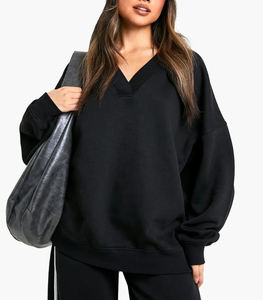 Haute qualité 100% coton français éponge surdimensionné col en V goutte épaule sweat respirant poids lourd femmes sweat - Product Image 5