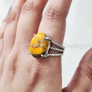 Bague pour femme en argent sterling 925, avec pierre précieuse naturelle Jaspe Abeille, trois bandes torsadées style bohème, bijou fait main, cadeau de Saint-Valentin - Product Image 5