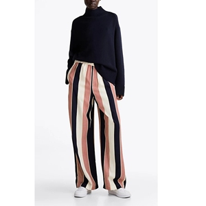 Pantalon décontracté taille haute à rayures rouges pantalon anti-rides avec taille américaine personnalisable respirant coupe ample pour l'été - Product Image 3