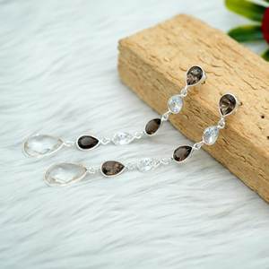 925เงินสเตอร์ลิงควอตซ์และคริสตัลต่างหูสตั๊ดธรรมชาติสำหรับงานแต่งงานหรือของขวัญเครื่องประดับที่สง่างามสำหรับผู้หญิง - Product Image 1