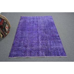 Tapis Vintage Turc Violet 3.8 X 5.9ft Classique Style Tabriz Rectangle Patchwork Motif Laine Polyester Latex pour Teen Living - Product Image 1