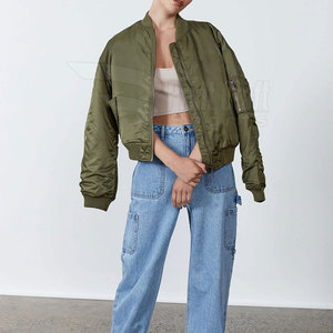 Blouson bombardier bouffant de couleur unie au design unique pour femmes blouson bombardier imperméable et respirant pour femmes - Product Image 3