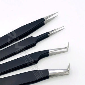 Pinzas de Precisión RMI para Extensión de Pestañas de Acero Inoxidable, Puntas Curvas y Rectas de Fábrica / Punta Plateada / Color con Recubrimiento en Polvo Negro - Product Image 2