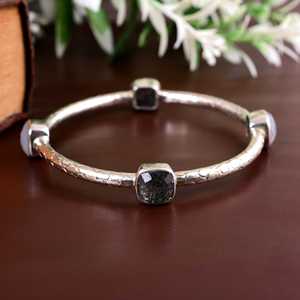 Black Rutile Gemstone 925 Sterling <b>Silver</b> Handmade <b>Hammered</b> <b>Bangle</b> - Product Image 2