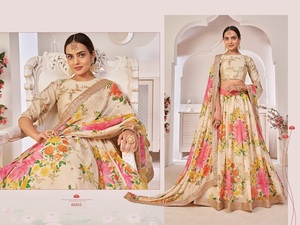 Impression de fleurs la plus vendue avec travail de séquence Georgette Lehenga Choli pour mariage et fête au prix d'exportation - Product Image 4