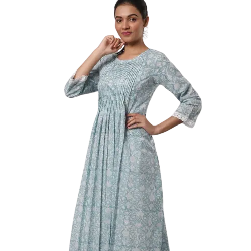 Новое Трендовое синее длинное платье курти с карманами индийской подружки невесты, подарок для ее плиссированного тофа с кружевом, летнее платье Индии