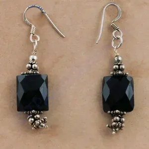 925 Silver Sterling Silver Dangle Earrings with Black Onyx and Silver Fashion Jewelry for Women - Product Image 2