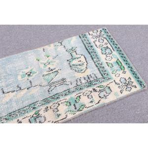 พรมวินเทจสไตล์ตุรกี ขนาด 1.6x3.3 ฟุต พรมขนาดเล็ก ลายทางสีฟ้าเขียว - Product Image 5