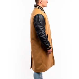 Chaqueta de lana de Camel y mangas de cuero negro para hombre, abrigo personalizado de alta calidad, abrigo de béisbol universitario - Product Image 3