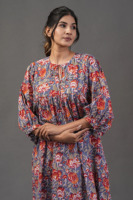 Robe d'été décontractée pour femme, vintage, écologique, lavable, en coton, à manches longues, col en V, coupe évasée, longueur genou, imprimé floral