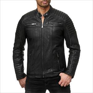 Chaqueta de moto de piel de oveja Unisex de moda con diseño minimalista moderno patrón de camuflaje costura duradera ecológica - Product Image 1