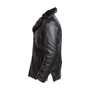 Men Black Sheepskin Bomber <b>Leather</b> <b>Jacket</b> - Product Image 2