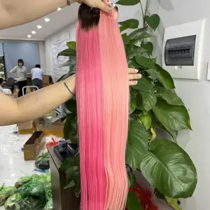 Langes seidiges glattes rosafarbenes Flechthaar alle Kopfhaut angepasst vietnamesische echthaarverlängerungen
