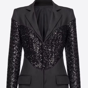 Manteau d'hiver luxueux en satin brodé respirant pour adultes, col montant, manches longues, silhouette droite, modeste, vintage, avec perles - Product Image 1